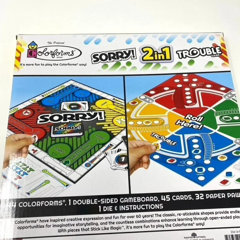 Colorforms 2 In 1 Hasbro Games Sorry & Trouble Car Activity Vacation Classic